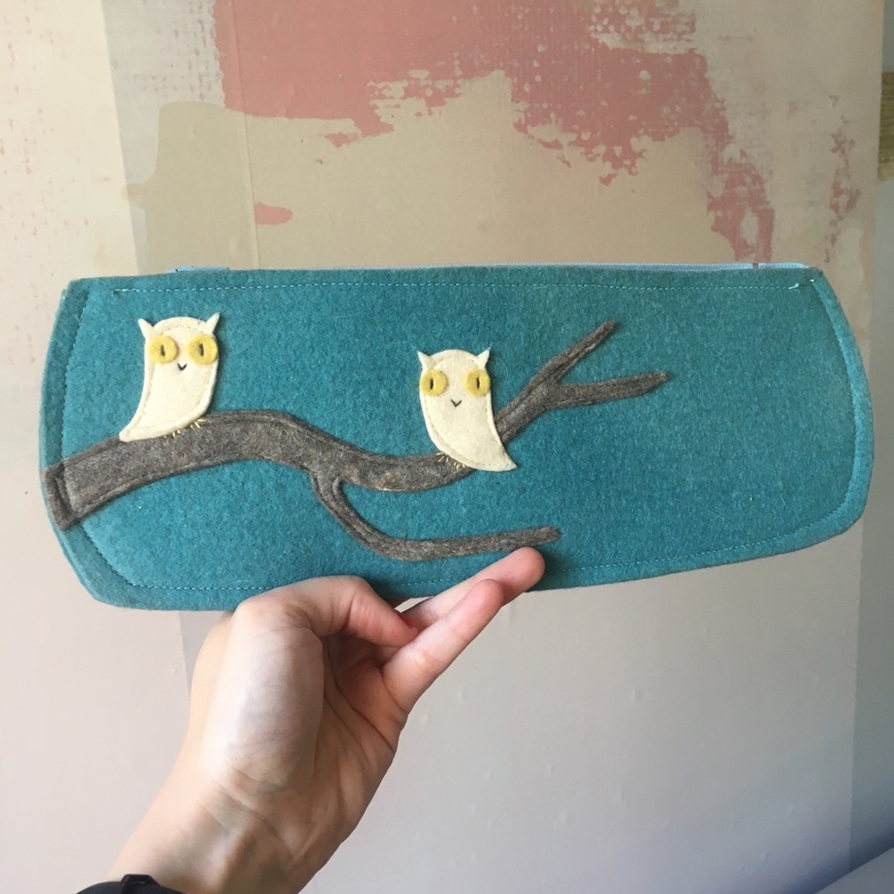 Vintage Owl Vegan Clutch Purse Turquoise Teal Owly
